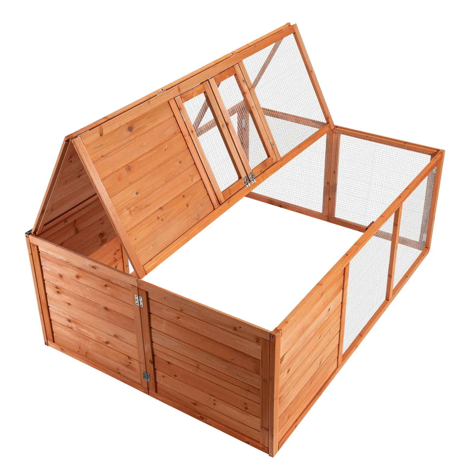 Wiltec Klappbarer Kleintierstall 153 x 110 x 55 cm, Hasenstall aus Tannenholz mit Drahtgitter, Kaninchenstall Freigehege, Freilauf Gehege