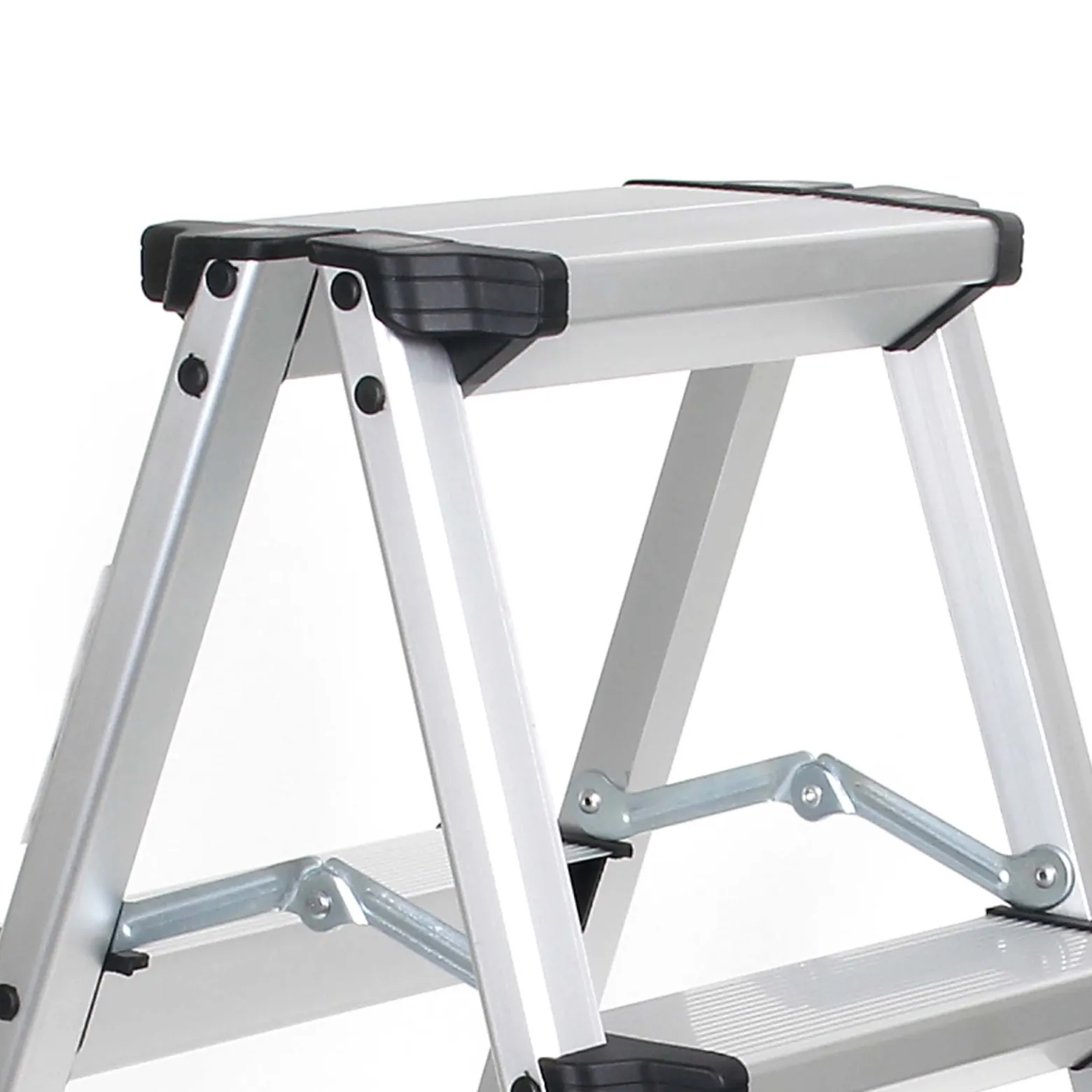 Wiltec Klappleiter aus Aluminium bis 150 kg, beidseitig nutzbare Trittleiter, Aluleiter 73 cm mit 3 Stufen, Stehleiter mit rutschfester Trittfläche
