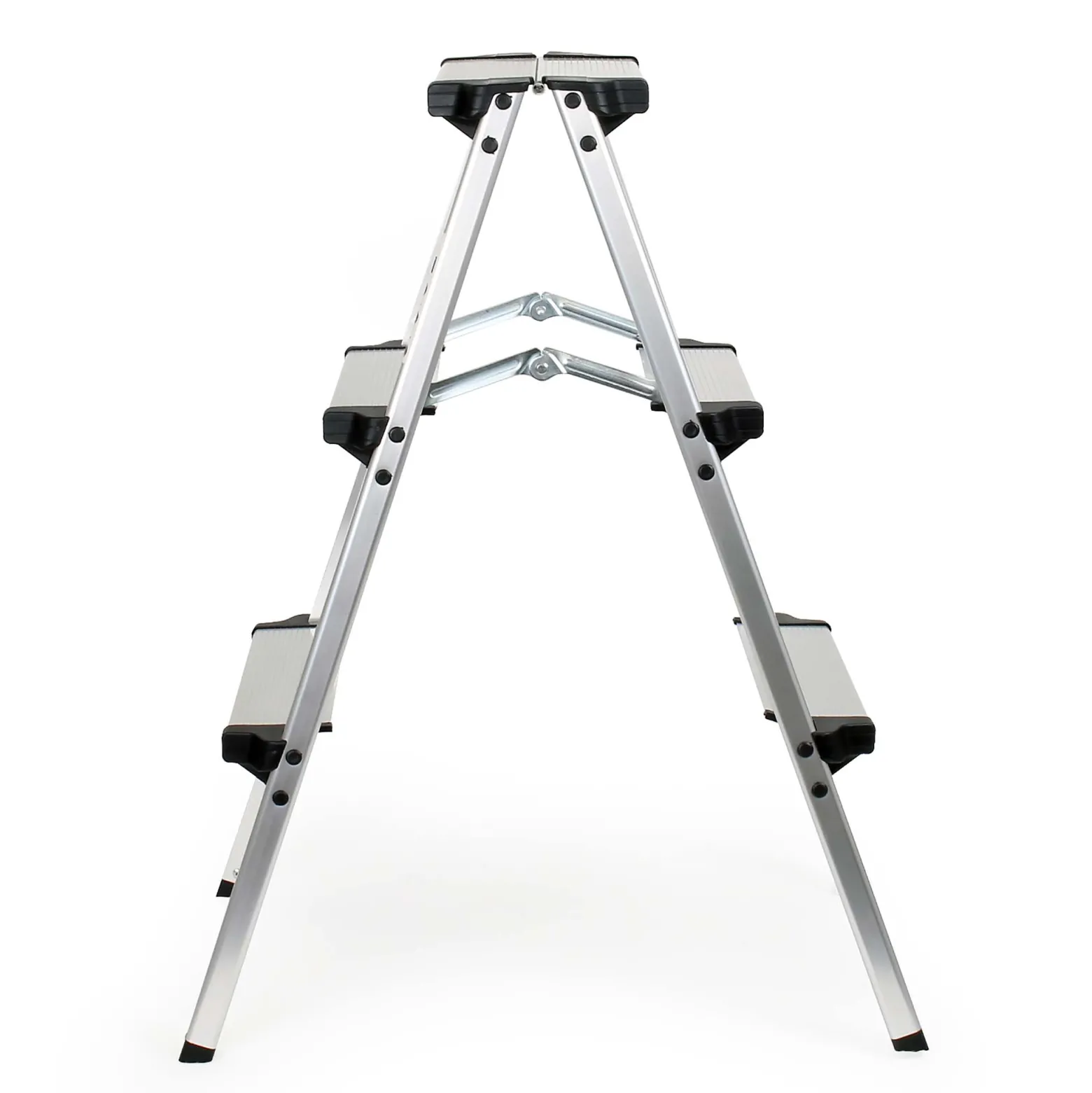 Wiltec Klappleiter aus Aluminium bis 150 kg, beidseitig nutzbare Trittleiter, Aluleiter 73 cm mit 3 Stufen, Stehleiter mit rutschfester Trittfläche
