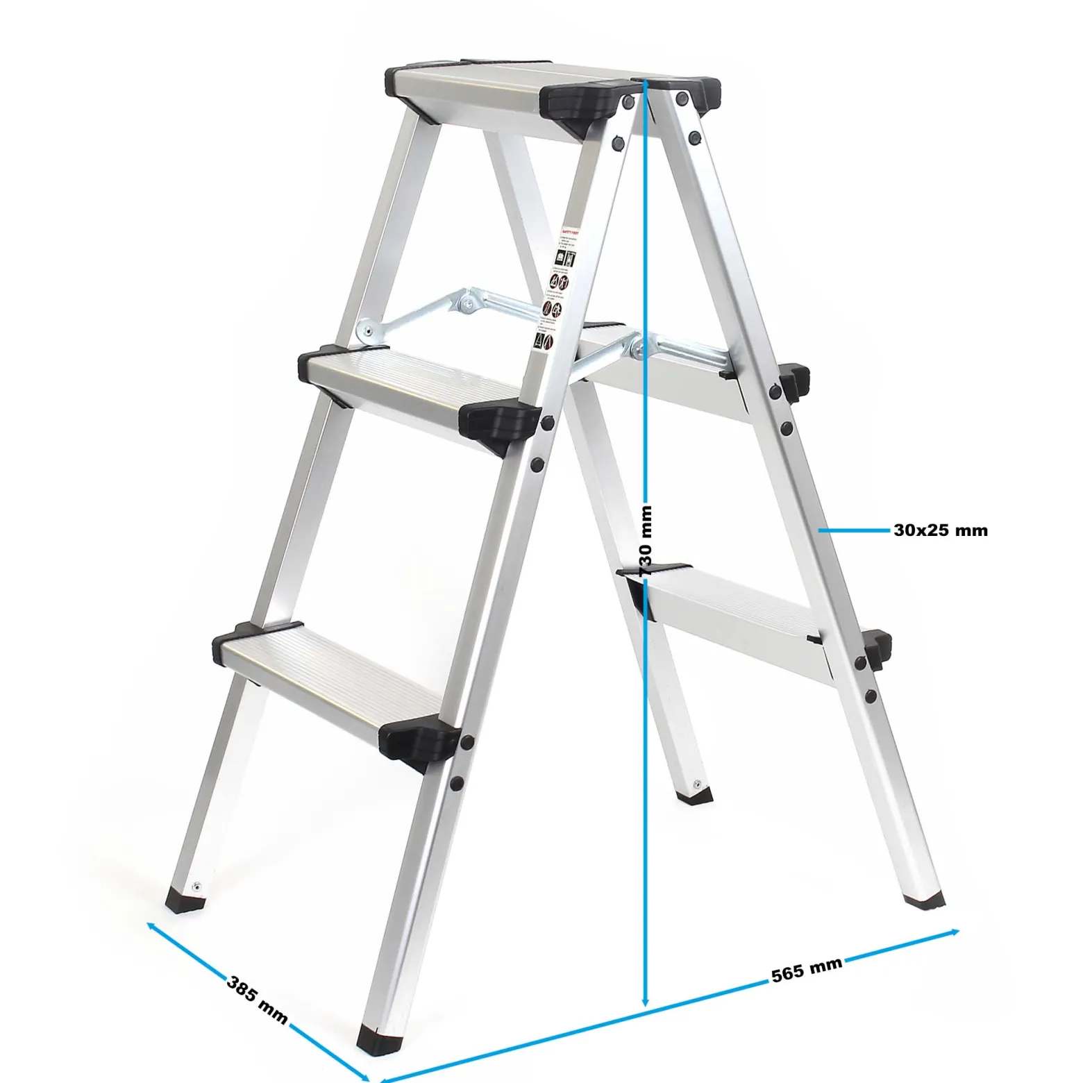 Wiltec Klappleiter aus Aluminium bis 150 kg, beidseitig nutzbare Trittleiter, Aluleiter 73 cm mit 3 Stufen, Stehleiter mit rutschfester Trittfläche