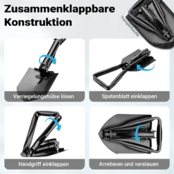 Wiltec Klappspaten 58 x 15 cm aus Stahl, Multifunktion Klappschaufel zusammenklappbar mit Hacke und Säge