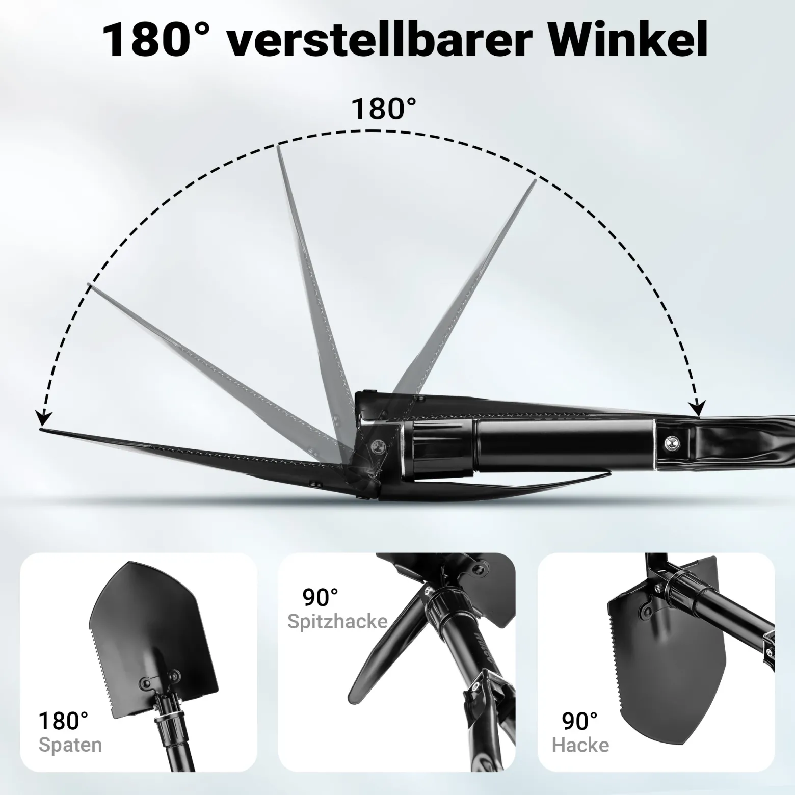 Wiltec Klappspaten 58 x 15 cm aus Stahl, Multifunktion Klappschaufel zusammenklappbar mit Hacke und Säge