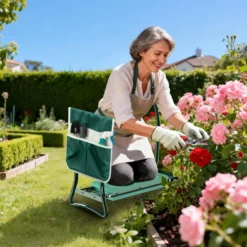 Wiltec Kniestuhl für Garten, Kniehocker bis 150 kg, Kniehocker mit einer Tasche, Kniebank mit gepolsterter Fläche, Gartenhocker zum Knien und Sitzen