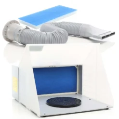 Wiltec Komplett Set Airbrush Absauganlage 4 m³/min, nur 52 dB, zur Absaugung von Farbe Farbnebel Sprühnebel, Filter erweiterbar, mit Abluft und Ersatzfilter, Lackierkabine für Airbrush-Arbeiten