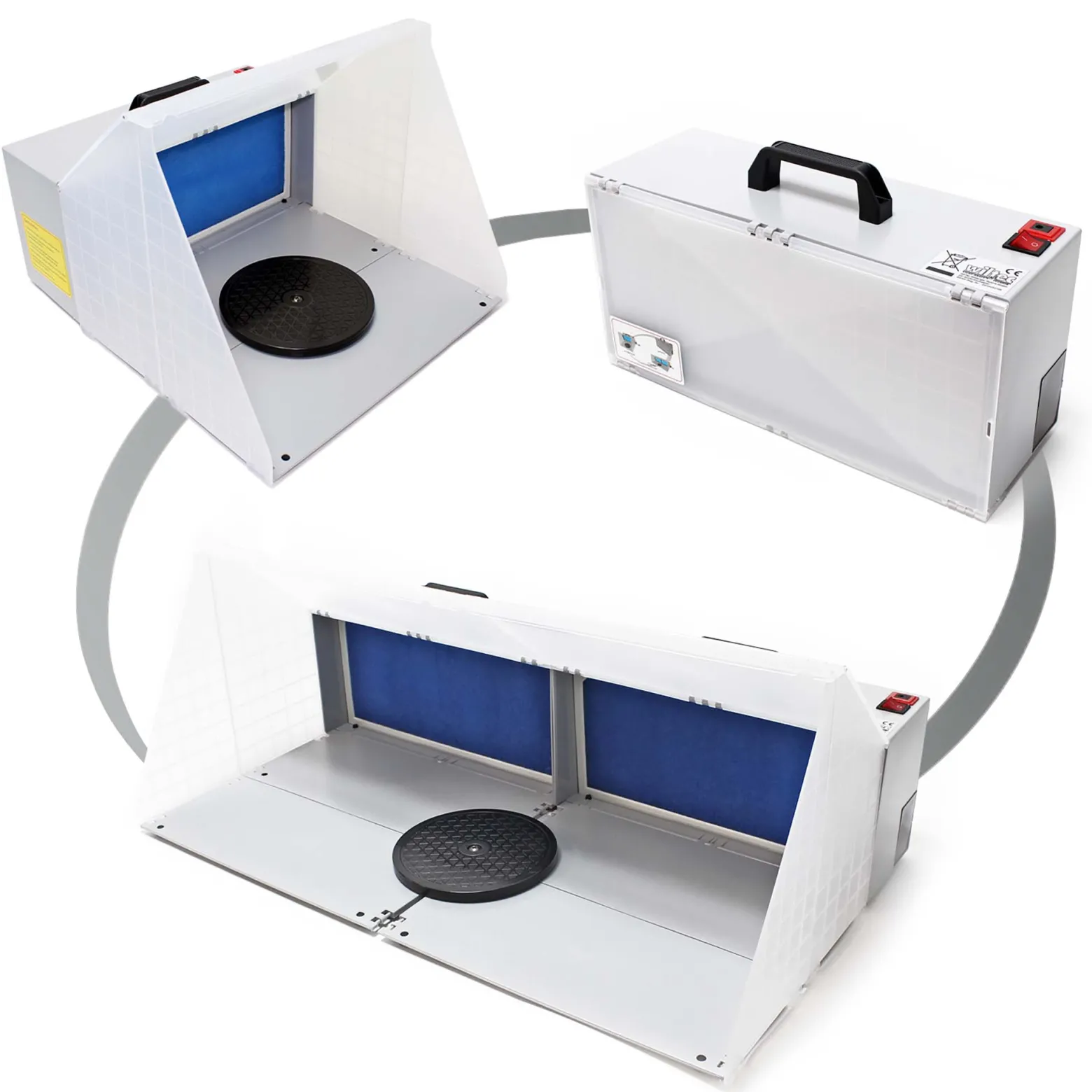 Wiltec Komplett Set Airbrush Absauganlage 4 m³/min, nur 52 dB, zur Absaugung von Farbe Farbnebel Sprühnebel, Filter erweiterbar, mit Abluft und Ersatzfilter, Lackierkabine für Airbrush-Arbeiten