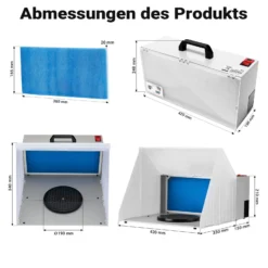Wiltec Komplett Set Airbrush Absauganlage 4 m³/min, nur 47 dB, zur Absaugung von Farbe Farbnebel Sprühnebel, Filter erweiterbar, mit Abluft und Ersatzfilter, Lackierkabine für Airbrush-Arbeiten