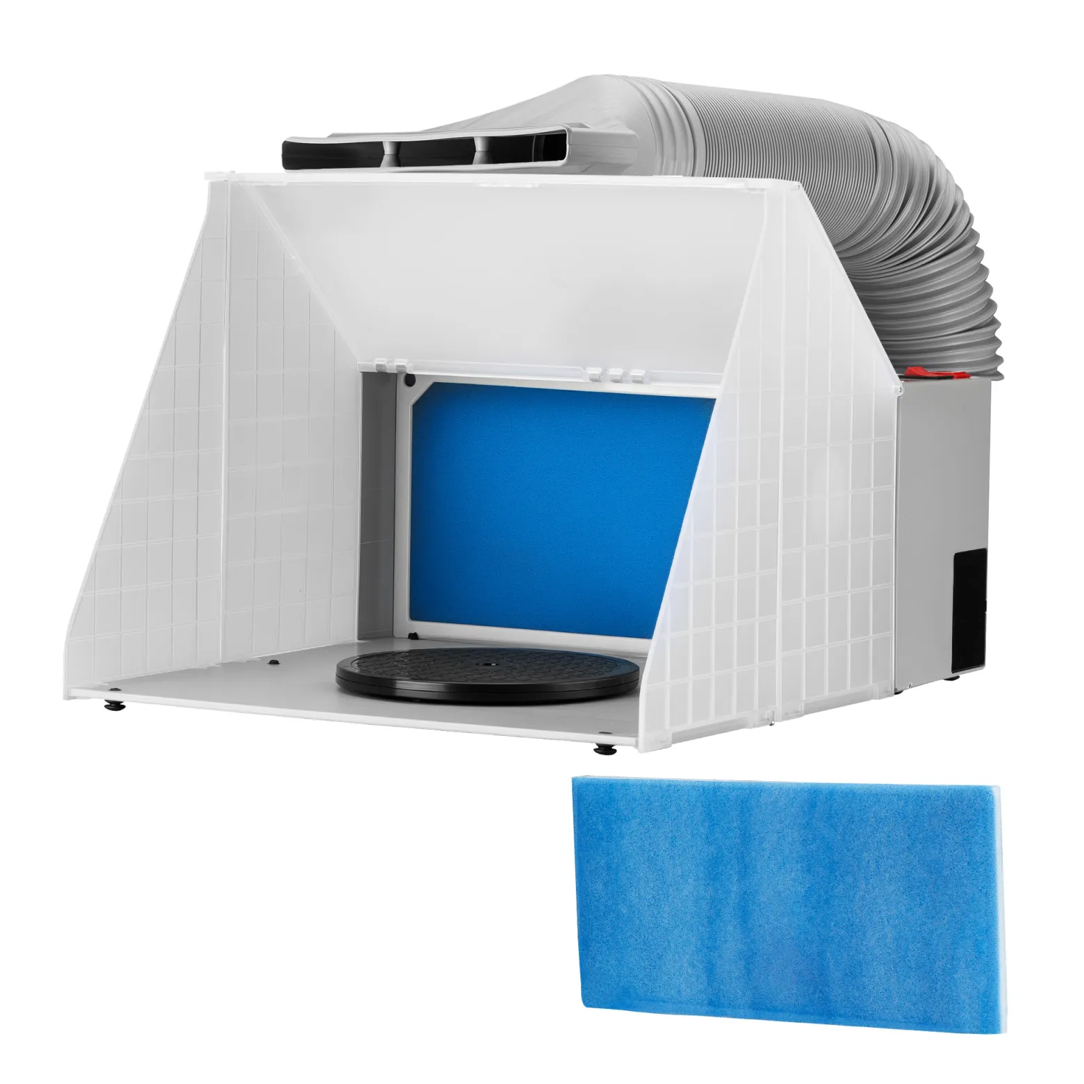 Wiltec Komplett Set Airbrush Absauganlage 4 m³/min, nur 47 dB, zur Absaugung von Farbe Farbnebel Sprühnebel, Filter erweiterbar, mit Abluft und Ersatzfilter, Lackierkabine für Airbrush-Arbeiten