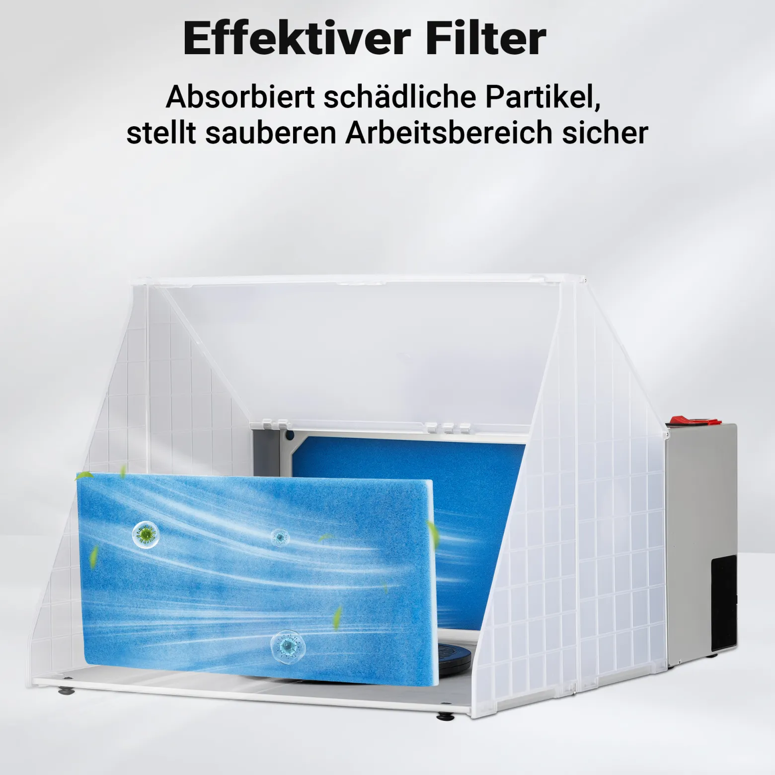 Wiltec Komplett Set Airbrush Absauganlage 4 m³/min, nur 47 dB, zur Absaugung von Farbe Farbnebel Sprühnebel, Filter erweiterbar, mit Abluft und Ersatzfilter, Lackierkabine für Airbrush-Arbeiten