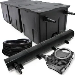 Wiltec Komplettset: CBF-350C Teichfilter bis 90000 L Teichfilteranlage als Durchlauffilter, NEO10000 SuperECO Teichpumpe 10000l/h 80W, CUV-272 Teichklärer UVC Klärer mit 72W, 25m Teichschlauch 25 mm