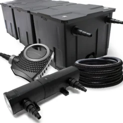 Wiltec Komplettset: CBF-350C Teichfilter bis 90000 L Teichfilteranlage als Durchlauffilter, NEO10000 SuperECO Teichpumpe 10000l/h 80W, CUV-236 Teichklärer UVC Klärer mit 36W, 25m Teichschlauch 25 mm