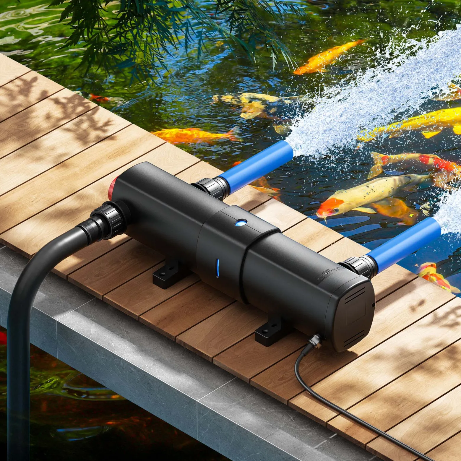 Wiltec Komplettset: CBF-350C Teichfilter bis 90000 L Teichfilteranlage als Durchlauffilter, CUV-224 Teichklärer UVC Klärer mit 24 Watt UV-C Leistung
