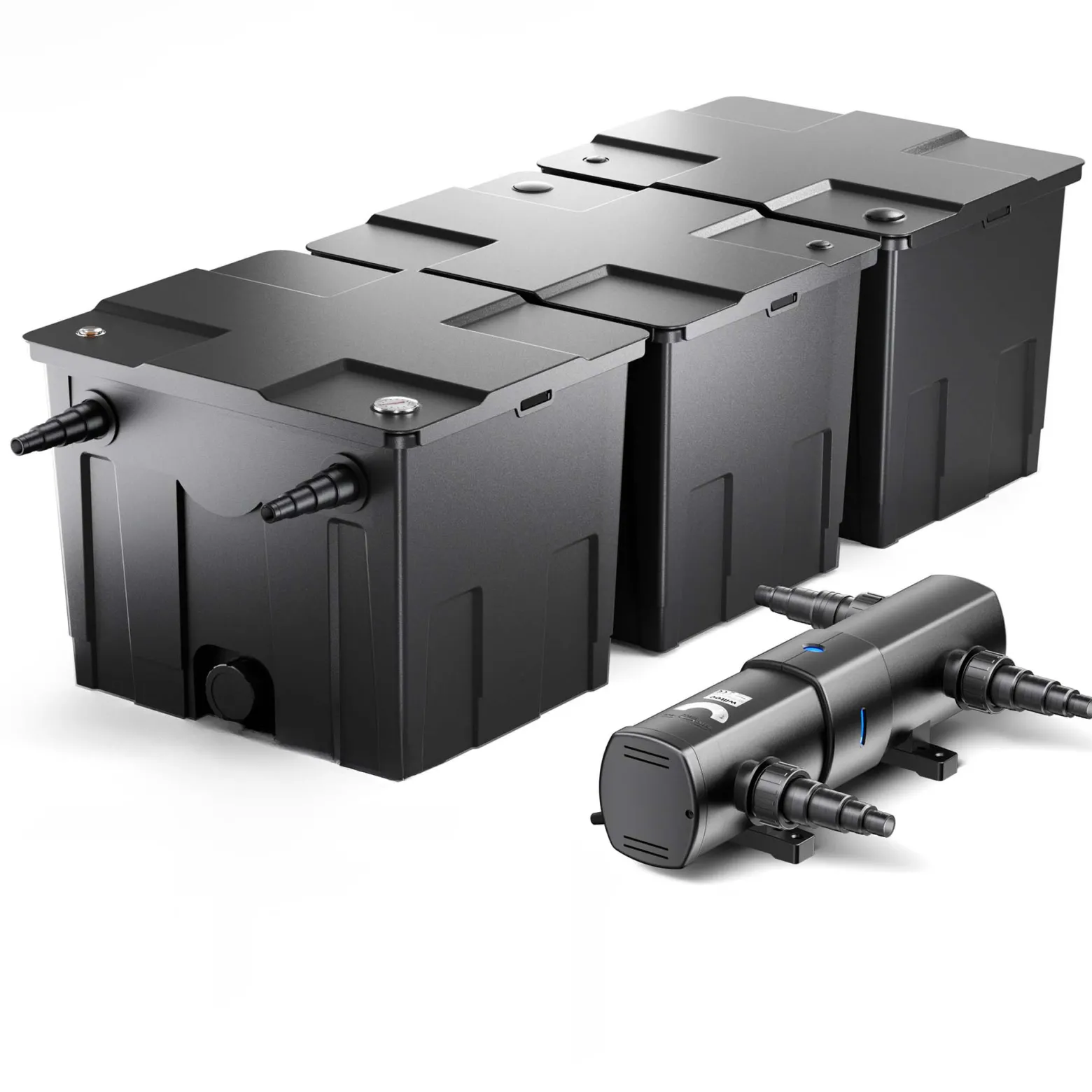 Wiltec Komplettset: CBF-350C Teichfilter bis 90000 L Teichfilteranlage als Durchlauffilter, CUV-224 Teichklärer UVC Klärer mit 24 Watt UV-C Leistung