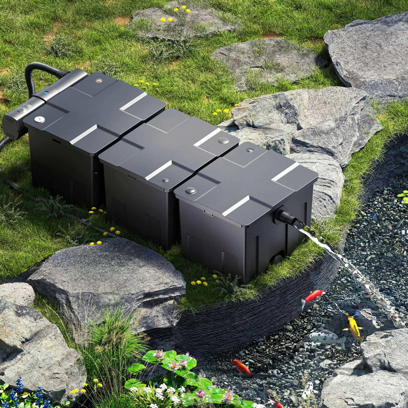 Wiltec Komplettset: CBF-350C Teichfilter bis 90000 L Teichfilteranlage als Durchlauffilter, CUV-224 Teichklärer UVC Klärer mit 24 Watt UV-C Leistung