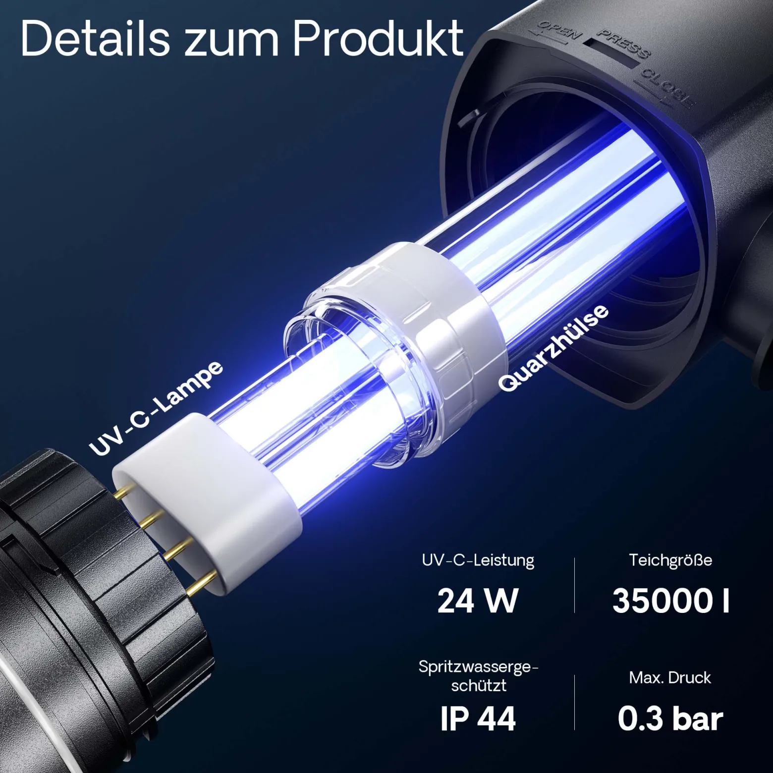 Wiltec Komplettset: CBF-350C Teichfilter bis 90000 L Teichfilteranlage als Durchlauffilter, CUV-224 Teichklärer UVC Klärer mit 24 Watt UV-C Leistung