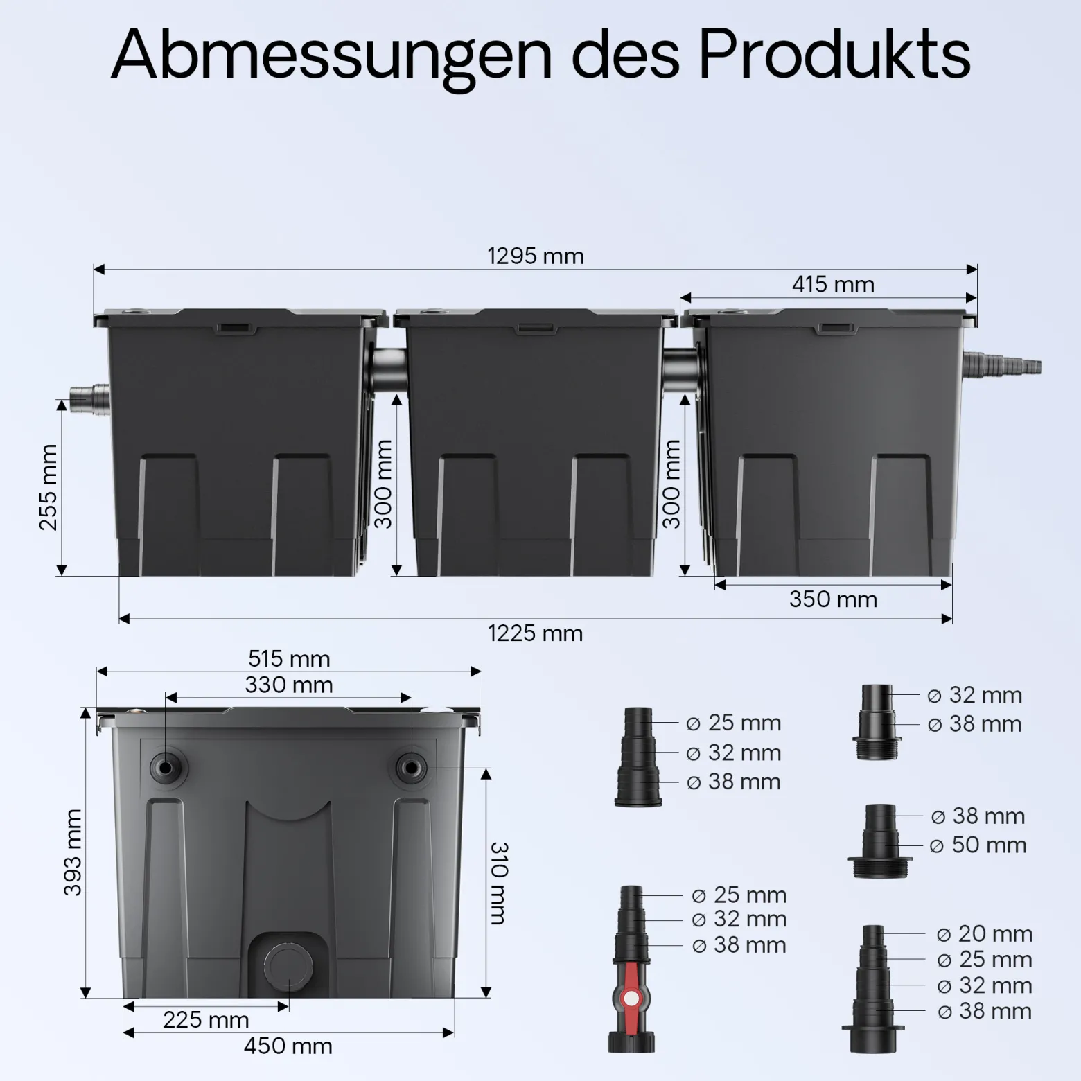 Wiltec Komplettset: CBF-350C Teichfilter bis 90000 L Teichfilteranlage Durchlauffilter, NEO12000 Teichpumpe 12000l/h 100W, CUV-272 Teichklärer 72W, 10m Teichschlauch 38 mm, Schlauchschellen W1 44-47mm