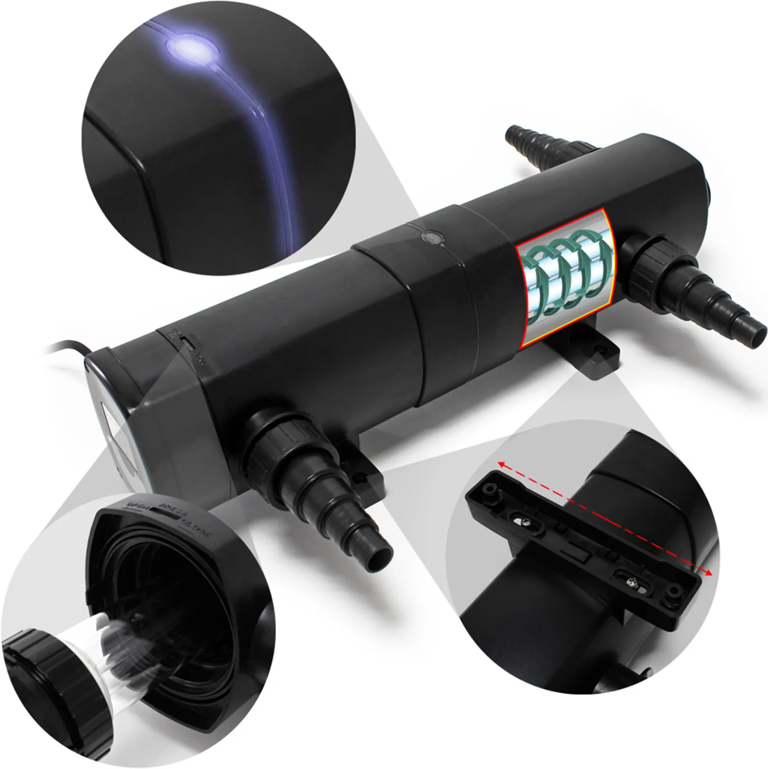 Wiltec Komplettset: CBF-350C Teichfilter bis 90000 L Teichfilteranlage Durchlauffilter, NEO12000 Teichpumpe 12000l/h 100W, CUV-236 Teichklärer 36W, 10m Teichschlauch 38 mm, Schlauchschellen W1 44-47mm