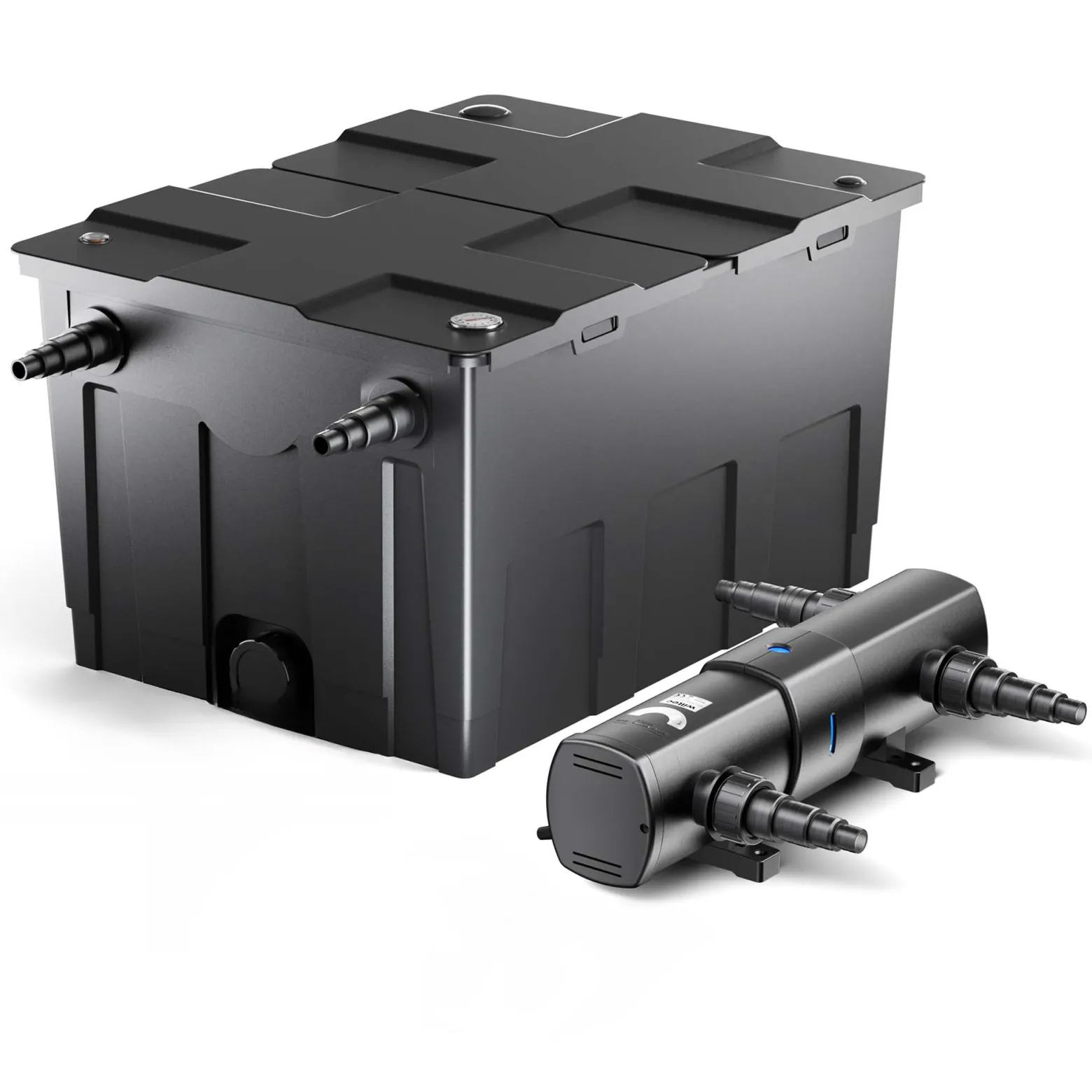 Wiltec Komplettset: CBF-550 Teichfilter bis 60000 L Teichfilteranlage als Durchlauffilter, CUV-236 Teichklärer UVC Klärer mit 36 Watt UV-C Leistung