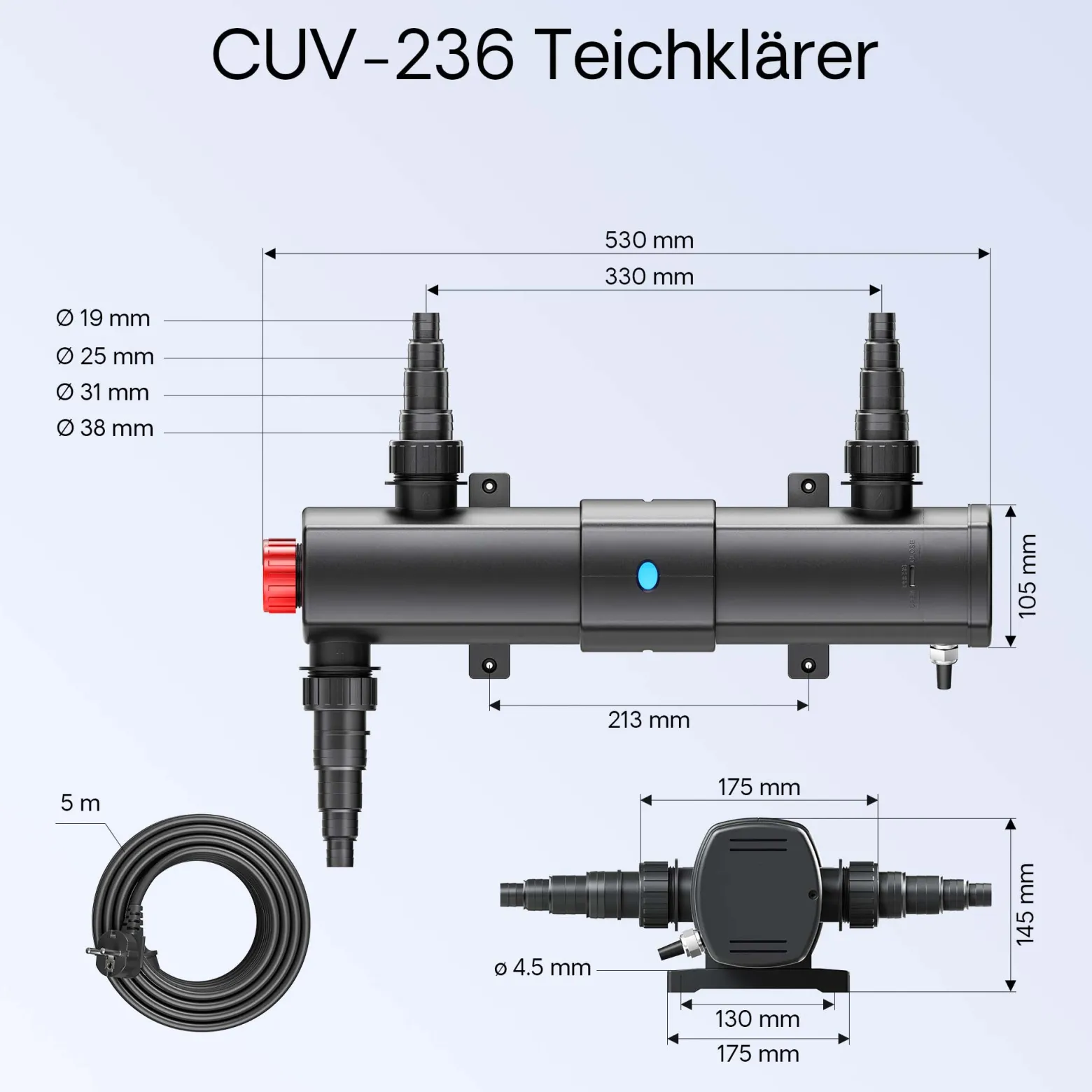 Wiltec Komplettset: CBF-550 Teichfilter bis 60000 L Teichfilteranlage als Durchlauffilter, CUV-224 Teichklärer UVC Klärer mit 24 Watt UV-C Leistung