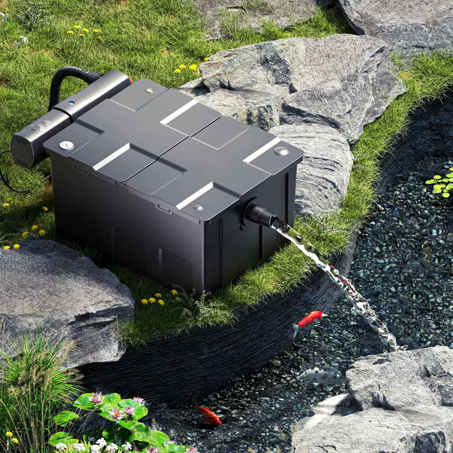 Wiltec Komplettset: CBF-550 Teichfilter bis 60000 L Teichfilteranlage als Durchlauffilter, CUV-224 Teichklärer UVC Klärer mit 24 Watt UV-C Leistung