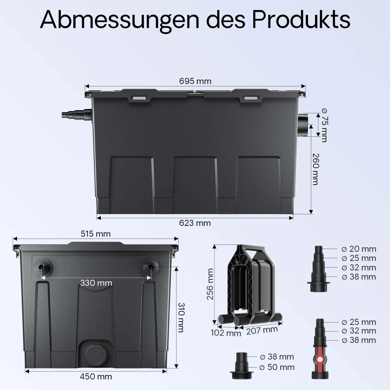 Wiltec Komplettset: CBF-550 Teichfilter bis 60000 L Teichfilteranlage als Durchlauffilter, CUV-224 Teichklärer UVC Klärer mit 24 Watt UV-C Leistung