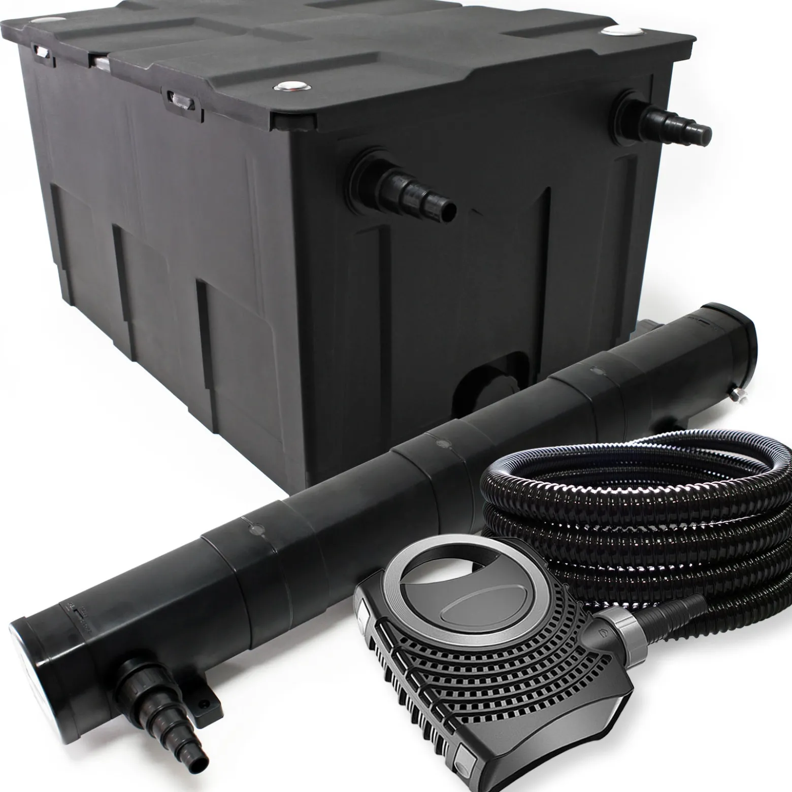 Wiltec Komplettset: CBF-550 Teichfilter bis 60000 L Teichfilteranlage als Durchlauffilter, NEO10000 SuperECO Teichpumpe 10000l/h 80W, CUV-272 Teichklärer UVC Klärer mit 72W, 25m Teichschlauch 25 mm
