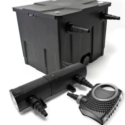 Wiltec Komplettset: CBF-350 Teichfilter bis 12000 L Teichfilteranlage als Durchlauffilter, NEO10000 SuperECO Teichpumpe 10000l/h 80W, CUV-218 Teichklärer UVC Klärer mit 18W