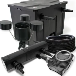 Wiltec Komplettset: CBF-350 Teichfilter bis 12000 L Teichfilteranlage Durchlauffilter, NEO10000 Teichpumpe 10000l/h 80W, CUV-236 Teichklärer 36W, 25m Teichschlauch 25 mm, CSP-250 Skimmer 2500l/h 45W
