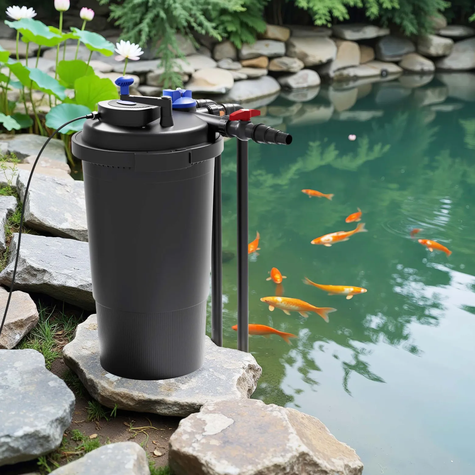 Wiltec Komplettset: CPF-15000 Teichdruckfilter bis 30000 L Teichfilteranlage mit 18 Watt UV-C Teichklärer, NEO8000 SuperEco Teichpumpe 8000l/h 70W