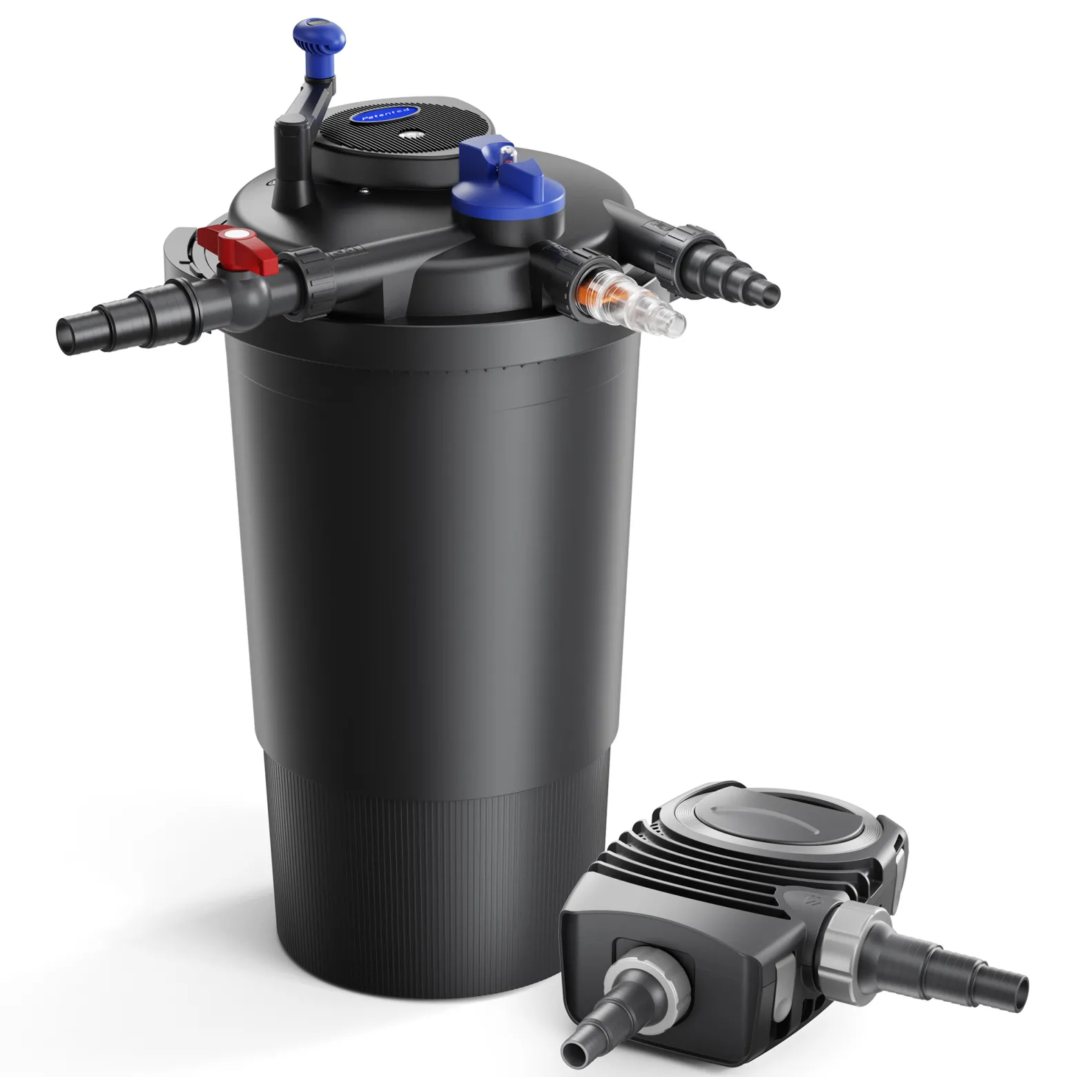 Wiltec Komplettset: CPF-15000 Teichdruckfilter bis 30000 L Teichfilteranlage mit 18 Watt UV-C Teichklärer, NEO8000 SuperEco Teichpumpe 8000l/h 70W
