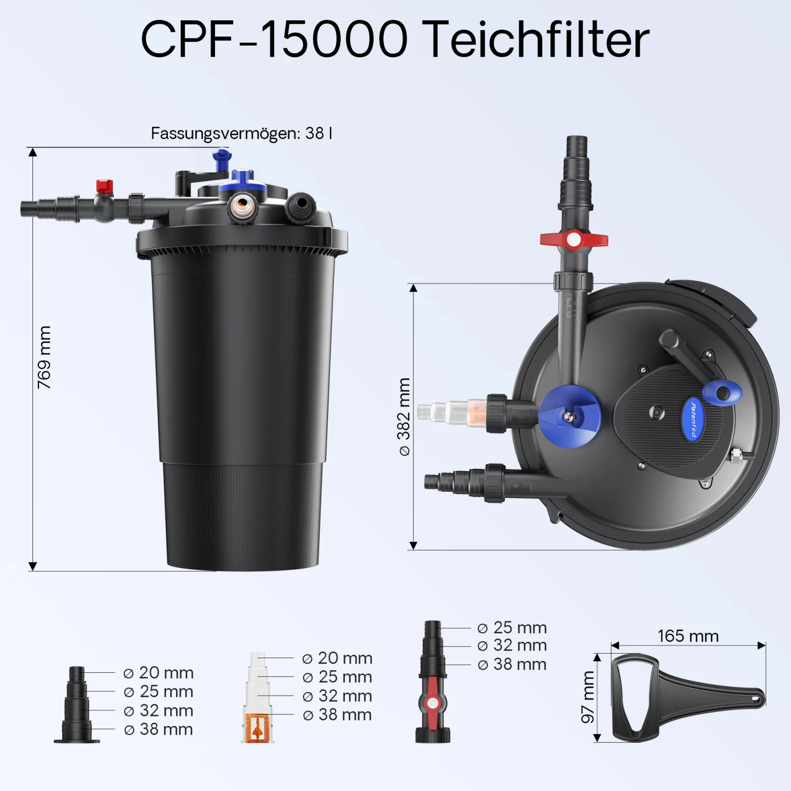 Wiltec Komplettset: CPF-15000 Teichdruckfilter bis 30000 L Teichfilteranlage mit 18 Watt UV-C Teichklärer, NEO8000 SuperEco Teichpumpe 8000l/h 70W