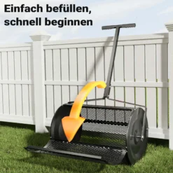 Wiltec Kompoststreuer 75 l mit 60 cm Arbeitsbreite, Düngerstreuer für Kompost, Mist u. Kalk, Gartenstreuer auch für Aussaat, Torfmoosstreuer mit Griff