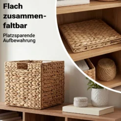 Wiltec Korb aus Wasserhyazinthe 26 x 26 x 26 cm, geflochtener Aufbewahrungskorb mit 2 Griffen