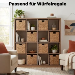 Wiltec Korb aus Wasserhyazinthe 26 x 26 x 26 cm, geflochtener Aufbewahrungskorb mit 2 Griffen