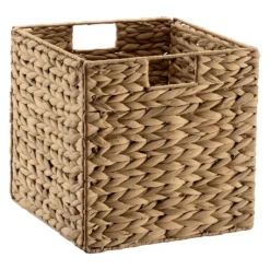 Wiltec Korb aus Wasserhyazinthe 26 x 26 x 26 cm, geflochtener Aufbewahrungskorb mit 2 Griffen