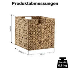 Wiltec Korb aus Wasserhyazinthe 26 x 26 x 26 cm, geflochtener Aufbewahrungskorb mit 2 Griffen