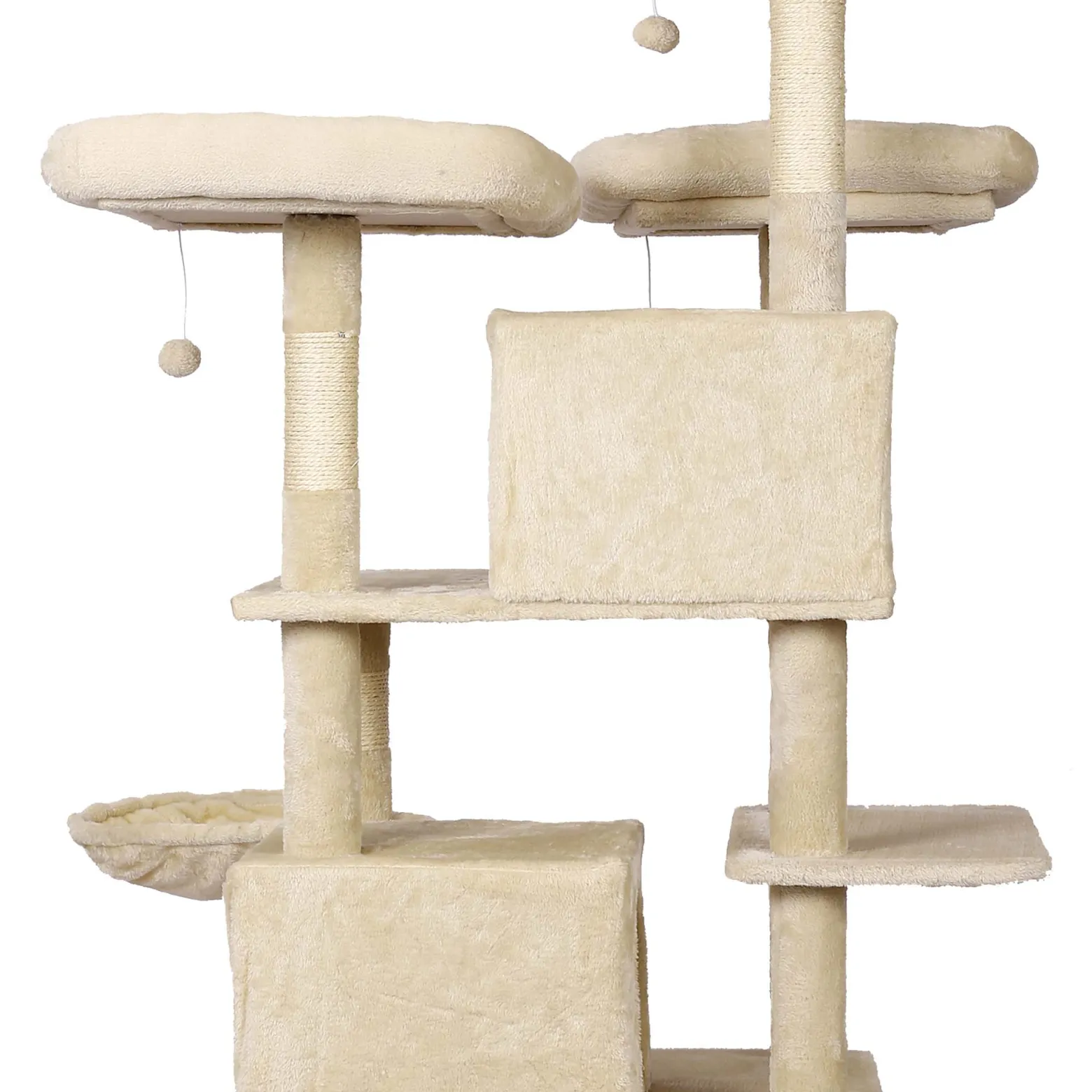 Wiltec Kratzbaum Beige mit Pfotenmotiv 172 cm, Katzenkratzbaum mit Plattformen und Katzenhäuser, Katzenbaum mit Hängematte, Kletterbaum für Katzen