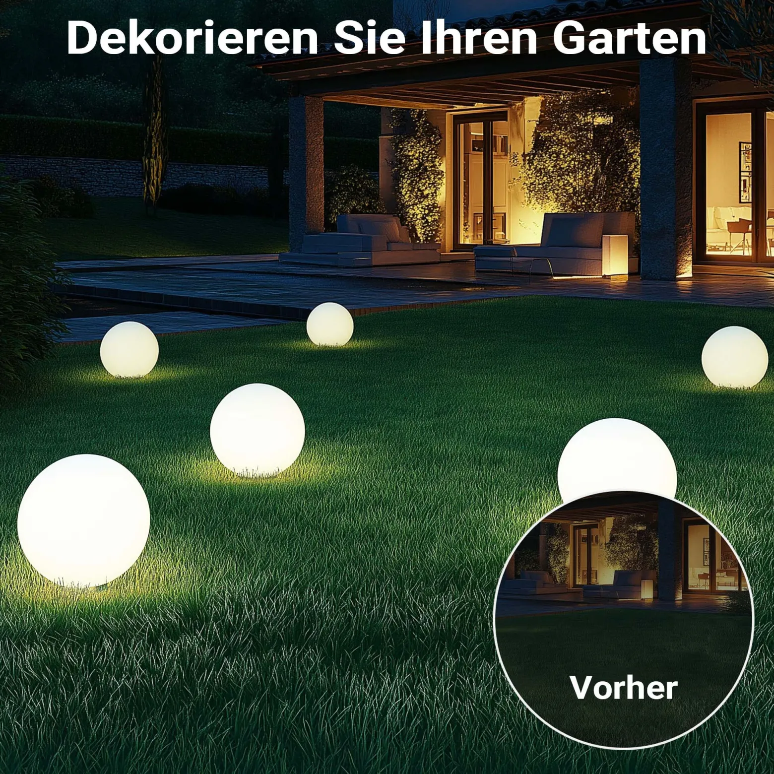 Wiltec Kugelleuchte Ø 30 cm mit Erdspieß, Gartenleuchte 40 W mit Kugellampe, Gartenbeleuchtung mit E-27 Fassung, IP44 Außenbeleuchtung Garten