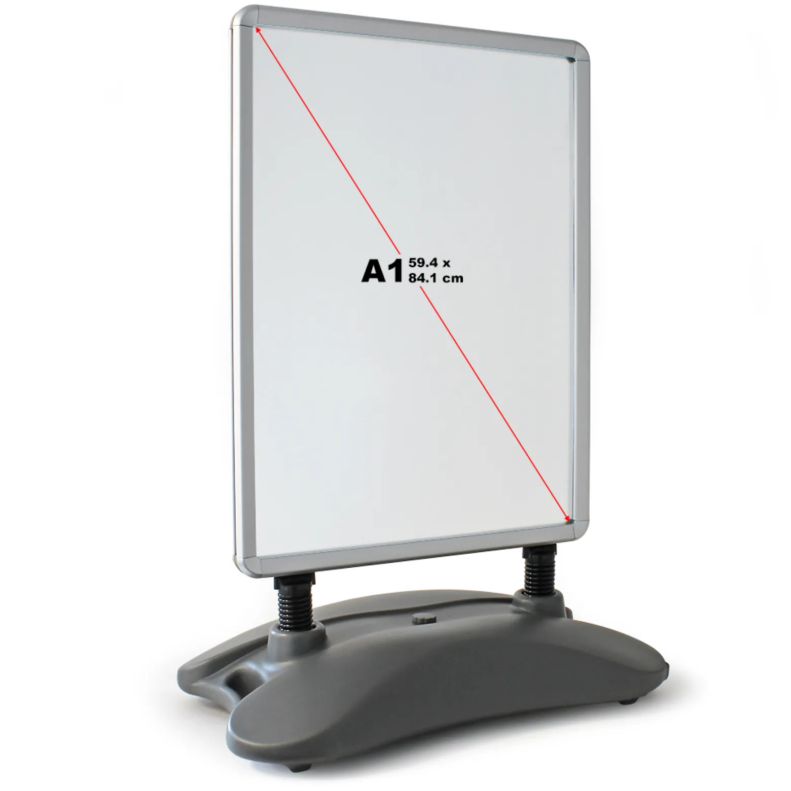 Wiltec Kundenstopper DIN A1 – 790 x 500 x 1145 mm – beidseitig – mit Wassertank, Federn und Alu-Rahmen – Plakatständer Werbeaufsteller Werbetafel – hellgrau