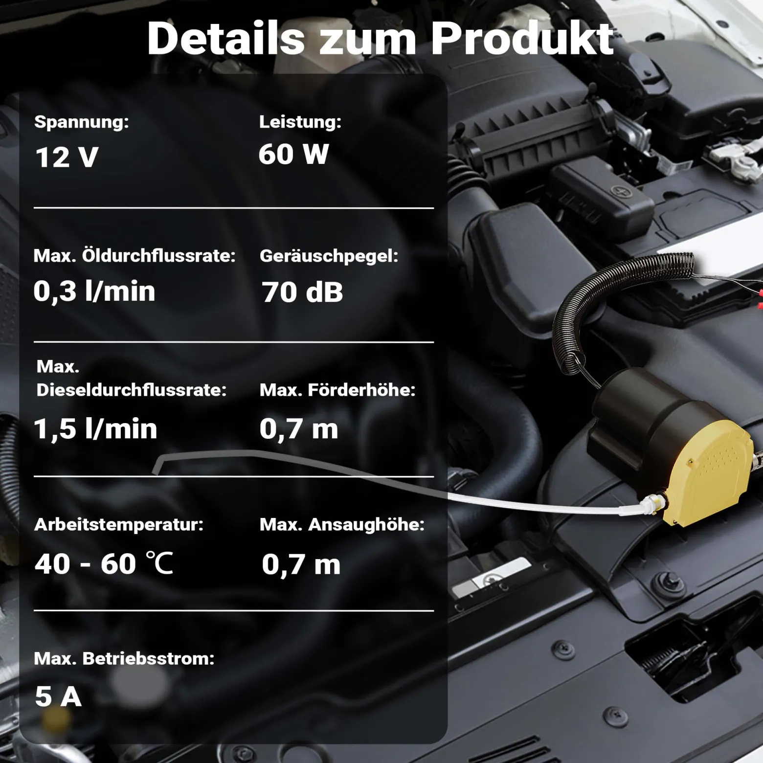 Wiltec Ölabsaugpumpe 12 V 60 W, 130 x 130 x 85 mm, 1,5 l/min, Absaugpumpe für Diesel, Biodiesel, Heizöl, Dieselpumpe Ölpumpe Heizölpumpe für den Ölwechsel