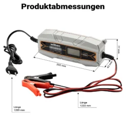 Wiltec Ladegerät 6-12 V, Batterieladegerät 4 A, 10-150 Ah für Autobatterie Kfz und Motorrad, intelligenter Lader mit Verpol-, Überlade- und Kurzschlussschutz mit LCD-Display
