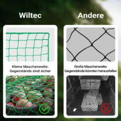 Wiltec Ladungssicherungsnetz Grün 2,1x1,25m Masche 4,5x4,5 cm Stärke 3 mm Polypropylen Transportnetz für Anhänger mit Randkördel Witterungsbeständig Ladung Sicherheit