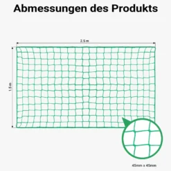 Wiltec Ladungssicherungsnetz Grün 2,5x1,5m Masche 4,5x4,5 cm Stärke 3 mm Polypropylen Transportnetz für Anhänger mit Randkördel Witterungsbeständig Ladung Sicherheit
