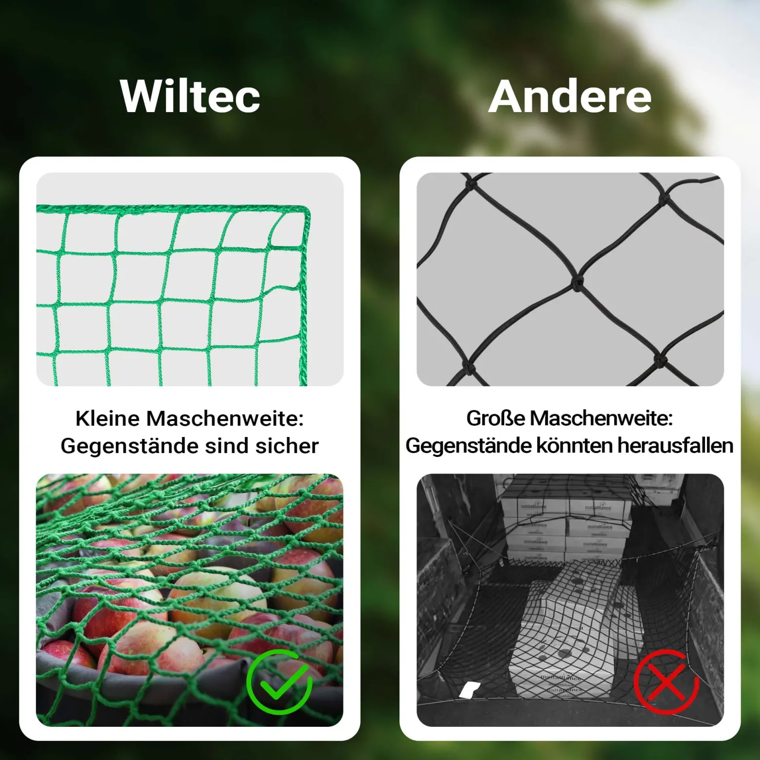 Wiltec Ladungssicherungsnetz 3x3 m Grün Masche 4,5x4,5 cm Stärke 3 mm Polypropylen Transportnetz für Anhänger mit Randkördel Witterungsbeständig Ladung Sicherheit