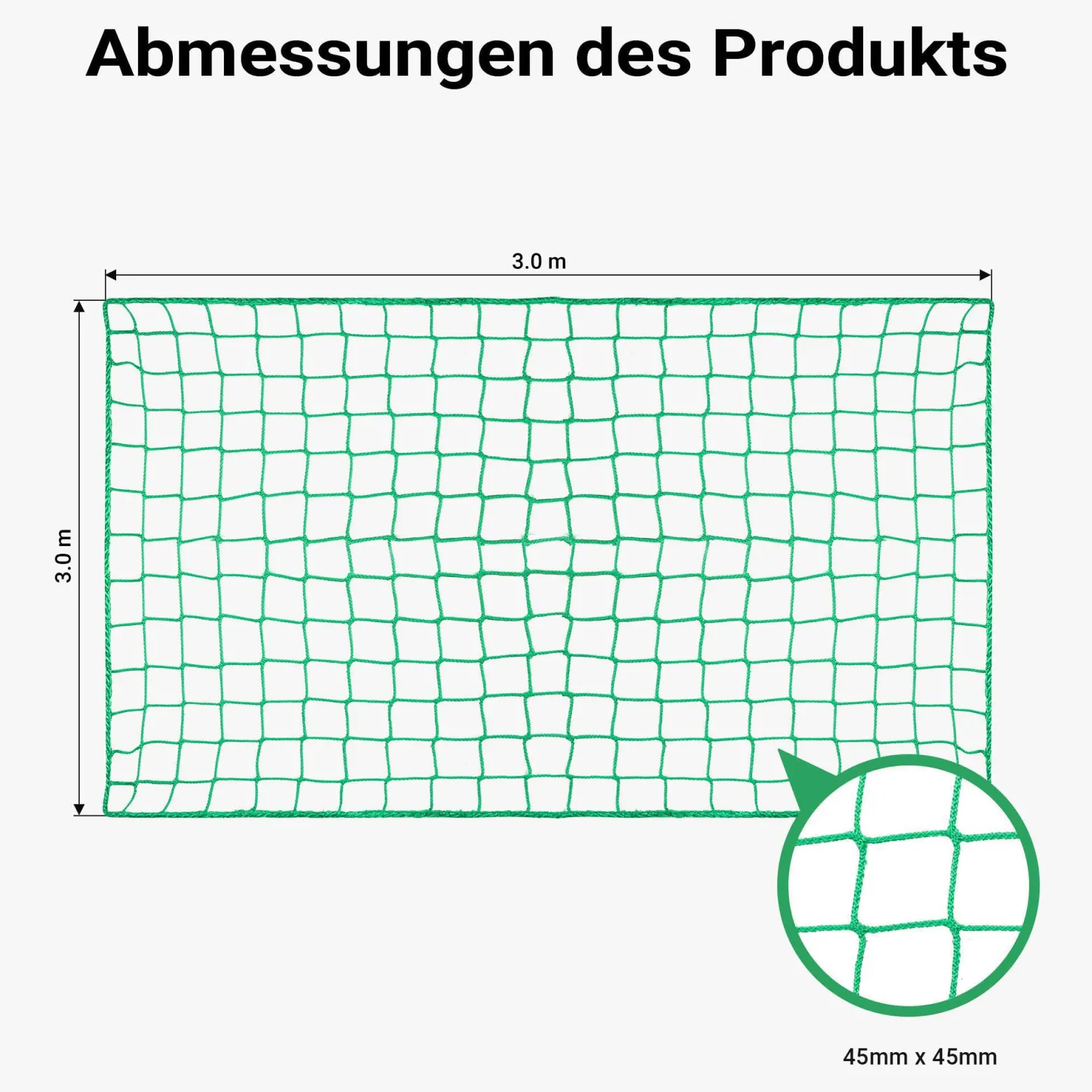 Wiltec Ladungssicherungsnetz 3x3 m Grün Masche 4,5x4,5 cm Stärke 3 mm Polypropylen Transportnetz für Anhänger mit Randkördel Witterungsbeständig Ladung Sicherheit