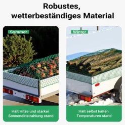 Wiltec Ladungssicherungsnetz 3x3 m Grün Masche 4,5x4,5 cm Stärke 3 mm Polypropylen Transportnetz für Anhänger mit Randkördel Witterungsbeständig Ladung Sicherheit