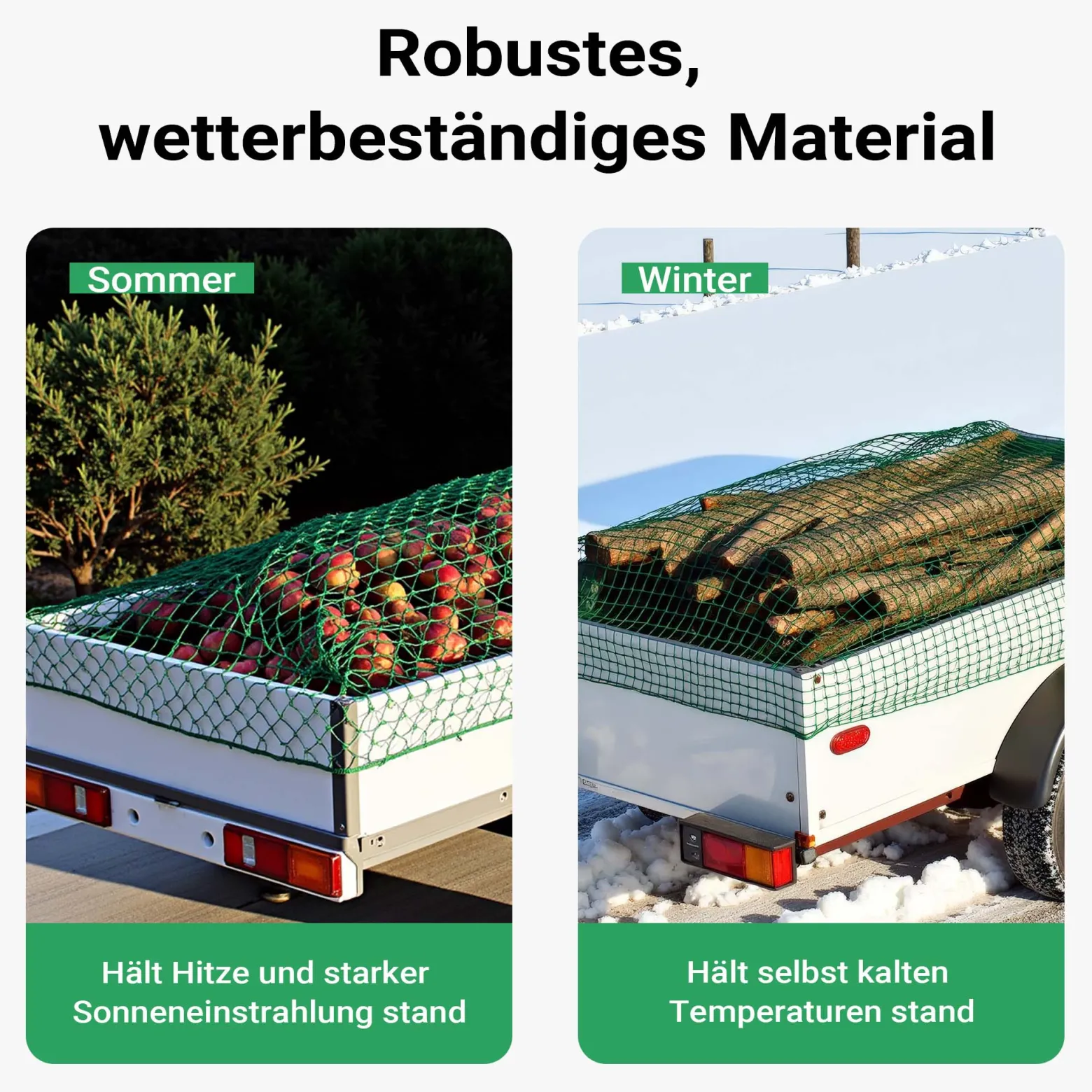 Wiltec Ladungssicherungsnetz 3x3 m Grün Masche 4,5x4,5 cm Stärke 3 mm Polypropylen Transportnetz für Anhänger mit Randkördel Witterungsbeständig Ladung Sicherheit