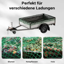 Wiltec Ladungssicherungsnetz 5x3 m Grün Masche 4,5x4,5 cm Stärke 3 mm Polypropylen Transportnetz für Anhänger mit Randkördel Witterungsbeständig Ladung Sicherheit