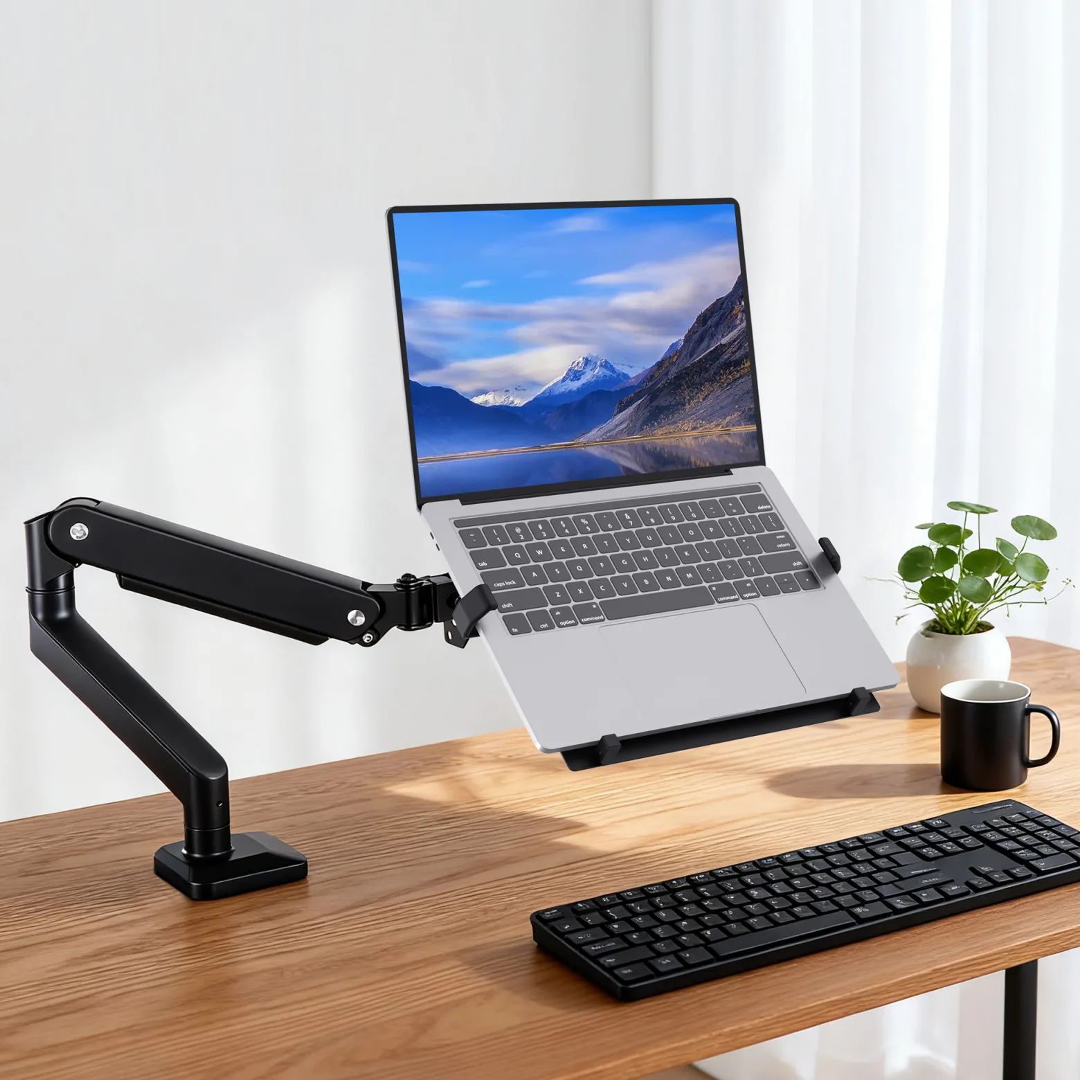 Wiltec Laptopablage für Monitorhalter, Laptopständer aus Stahl mit Breitenanpassung, Laptophalter kompatibel mit VESA 100 x 100 und 75 x 75, Notebook Halterung mit Rutschschutz