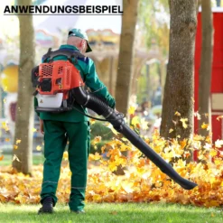 Wiltec Laubbläser 1,7 PS Rückenlaubbläser, Laubgebläse benzinbetrieben mit 1,2 l Tank, Benzin Laubbläser einhändig bedienbar, Laubpuster inkl. Düsen