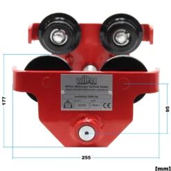 Wiltec Laufkatze bis 2000 kg, 55-205 mm Flanschbreite, Handfahrwerk für Kran, Rollfahrwerk stufenlos justierbar
